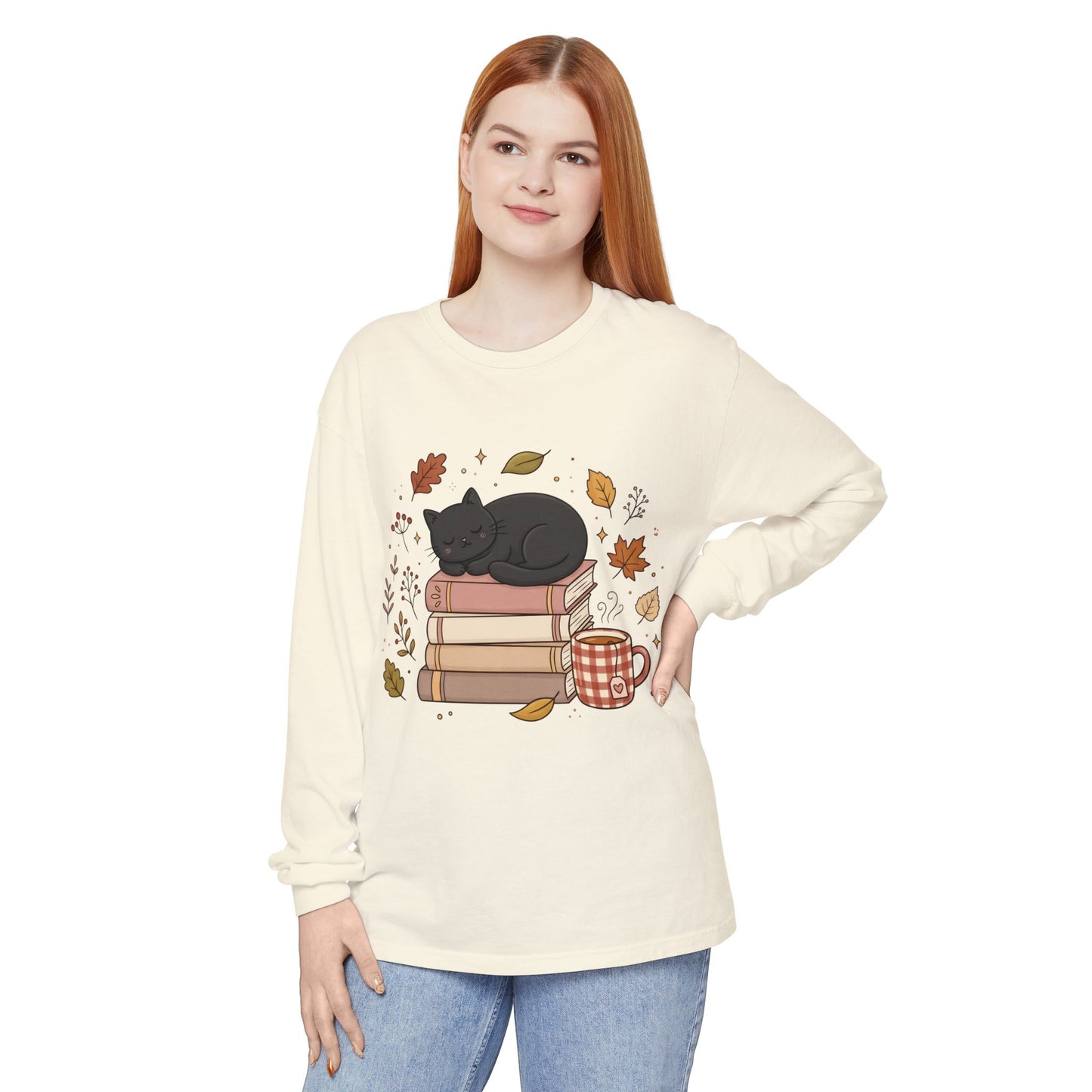 Cozy Cat & Books Long Sleeve Tee